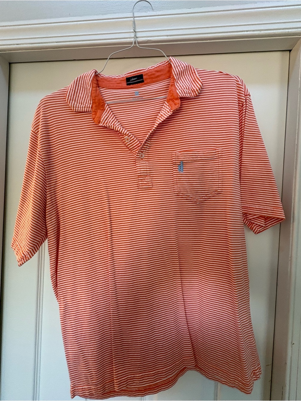 johnnie-O Orange and White Striped Polo Shirt